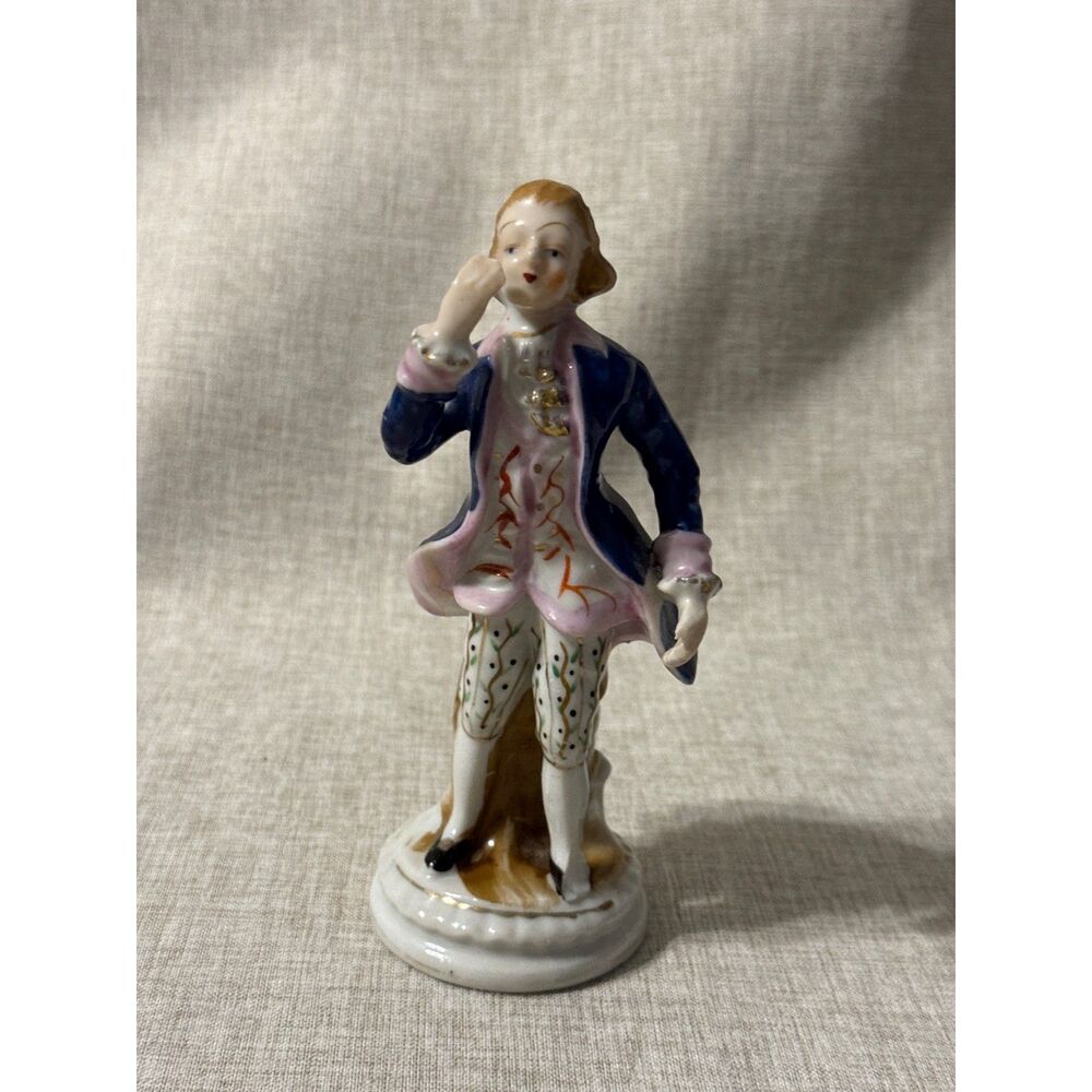 VTG Occupied Japan Handpainted Victorian Gentleman W/ blue Jacket on Pedestal 6"